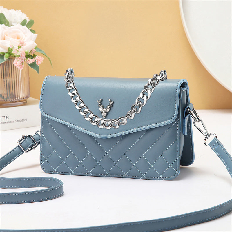 Soft Blush Quilted Mini Bag - Retro Style Casual Handbag Waterproof Minimalist Single Shoulder Wide Strap PU Polyester Lining Stylish Thick Chains EX-STOCK Canada