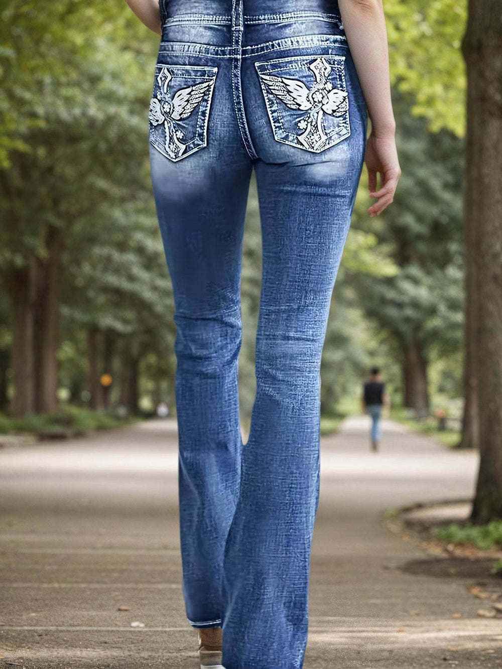 Women's Versatile And Fashionable Stretch Denim Bell Bottoms, Retro Street Style, Comfortable Embroidered Casual Jeans, Suitable For Daily Wear EX-STOCK Canada