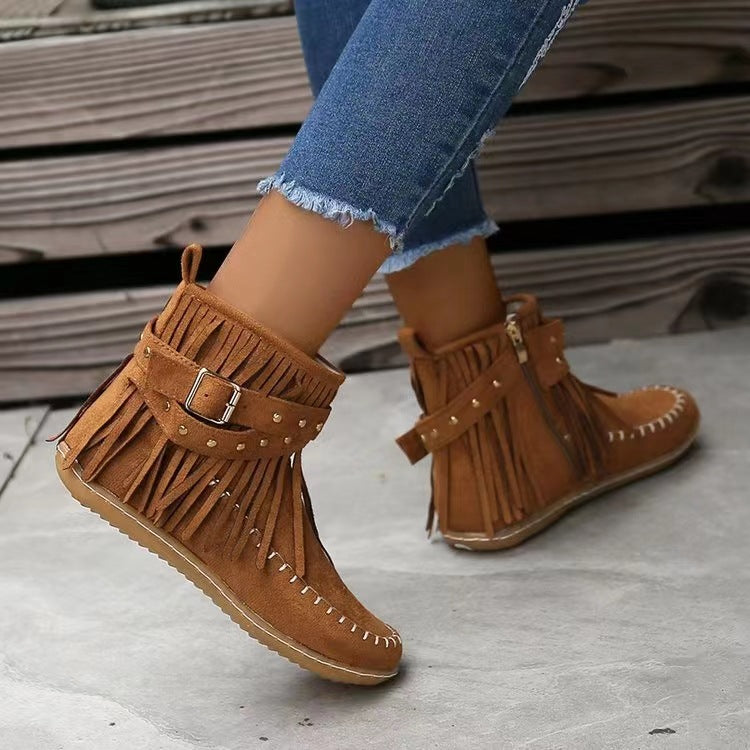 Flat suede side-zip ankle boots for women