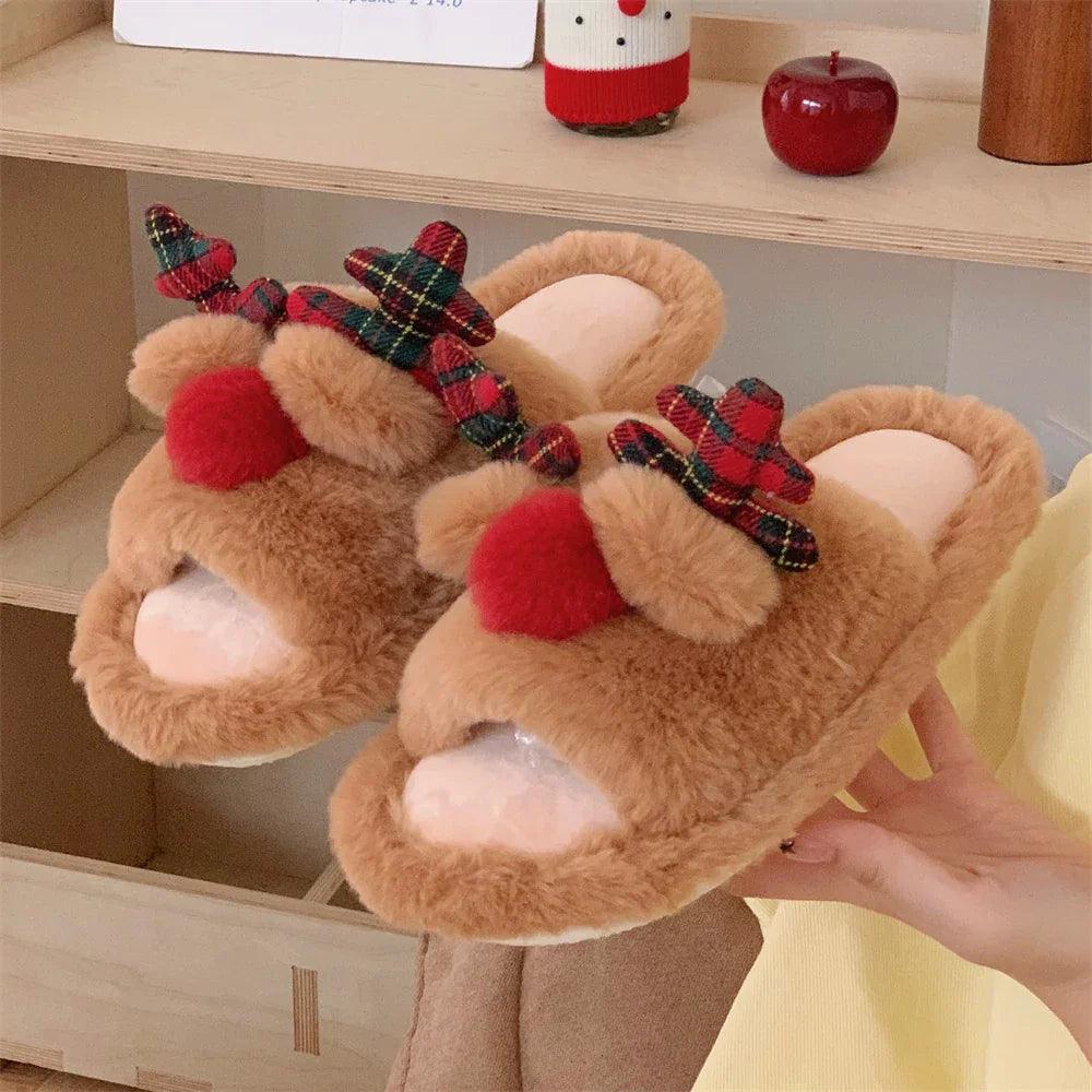 Indoor Cute One-word Cotton Slippers Autumn Women's Cartoon Fluffy Slippers EX-STOCK Canada