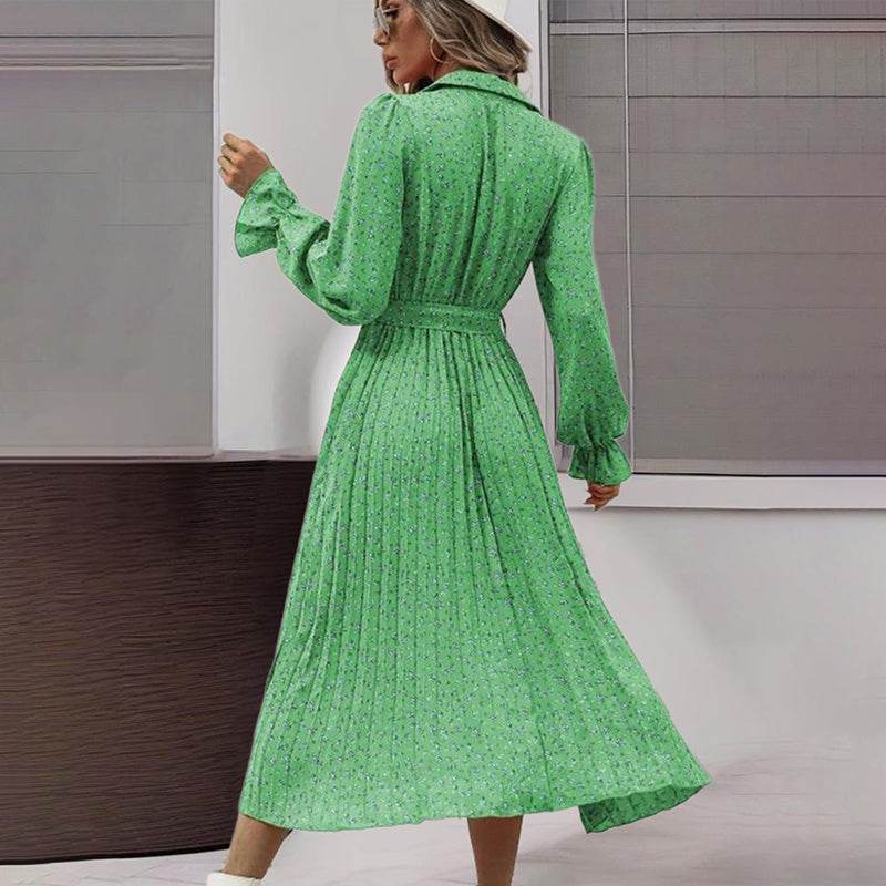 Women's Long Sleeve Midi Dress V Neck Button Down Belted A-Line Flowy - EX-STOCK Canada