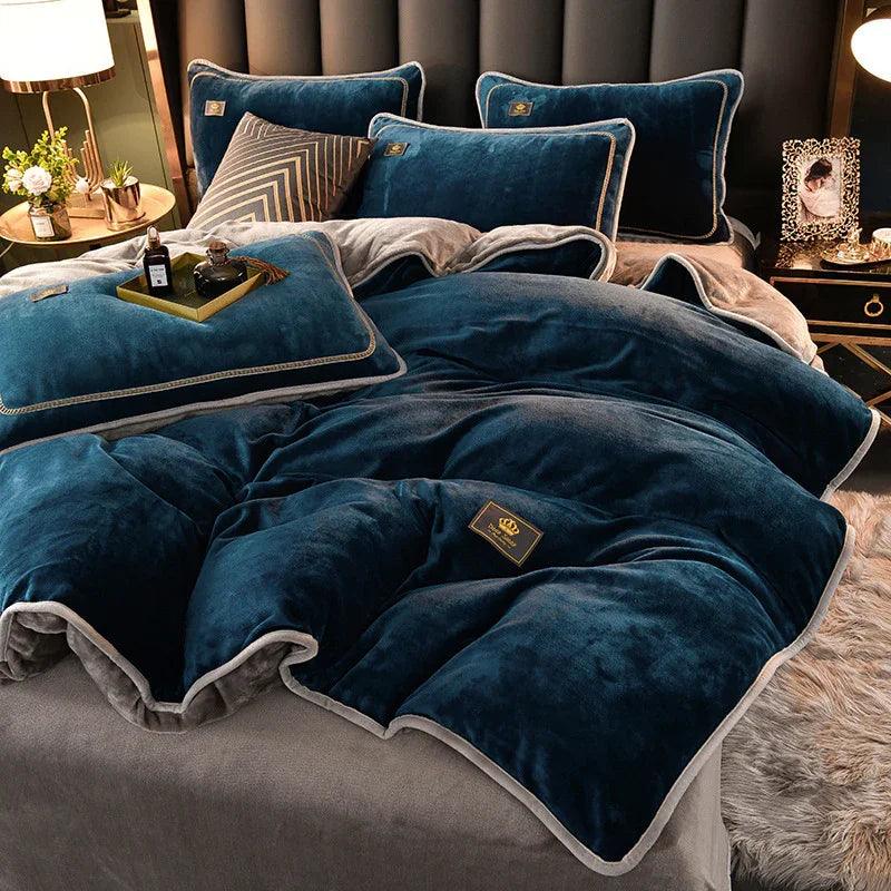 Juego de ropa de cama de franela coral de invierno gruesa, doble cara, con funda de edredónEX-STOCK Canada