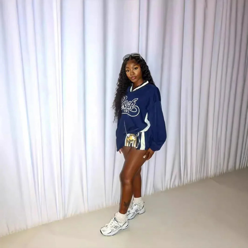 Women's Letter Print Color Block Loose Sweatshirt EX-STOCK Canada