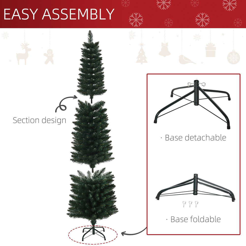 6FT Artificial Christmas Tree Xmas Pencil Tree Holiday Home Indoor Decoration With Foldable Black Stand For Party, Green EX-STOCK Canada