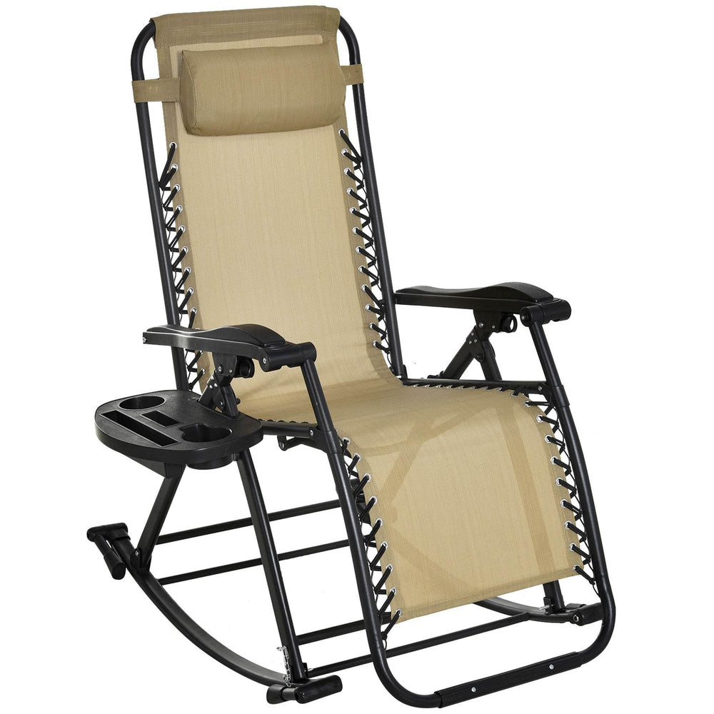 Ergonomic Recline Beige Zero Gravity Rocker With Headrest, Tray Phone Holder - EX-STOCK Canada
