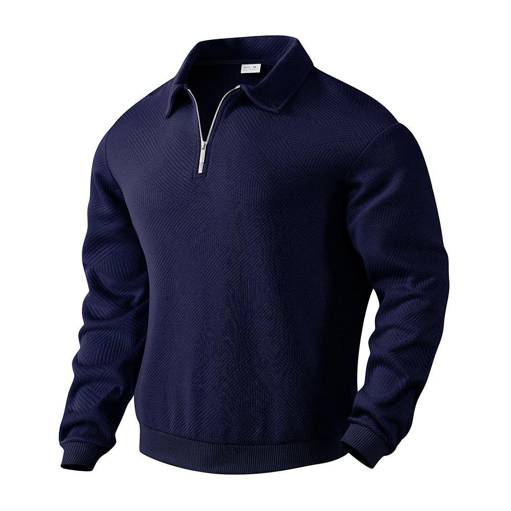 Sudadera de medio cierre con cuello de solapa y jacquard, moda, color sólido, manga larga, ropa para hombresEX-STOCK Canada