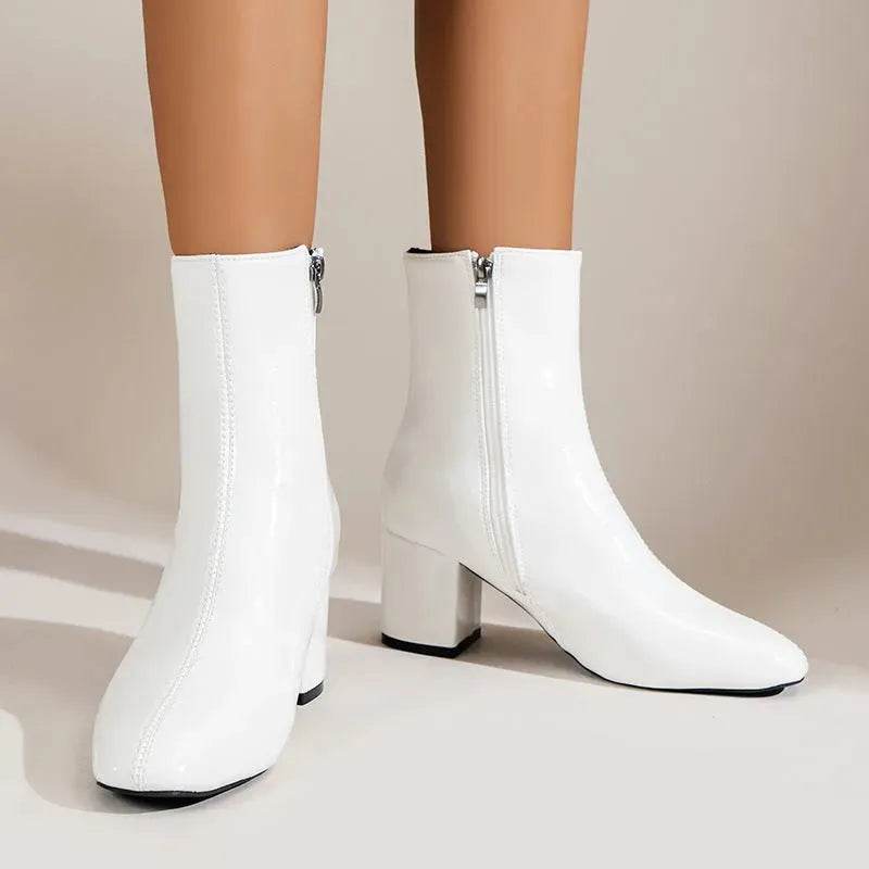Winter Chunky Heel Pointed Toe Boots With Side Zipper Fashion Mid-calf Boot For Women Shoes - EX-STOCK Canada