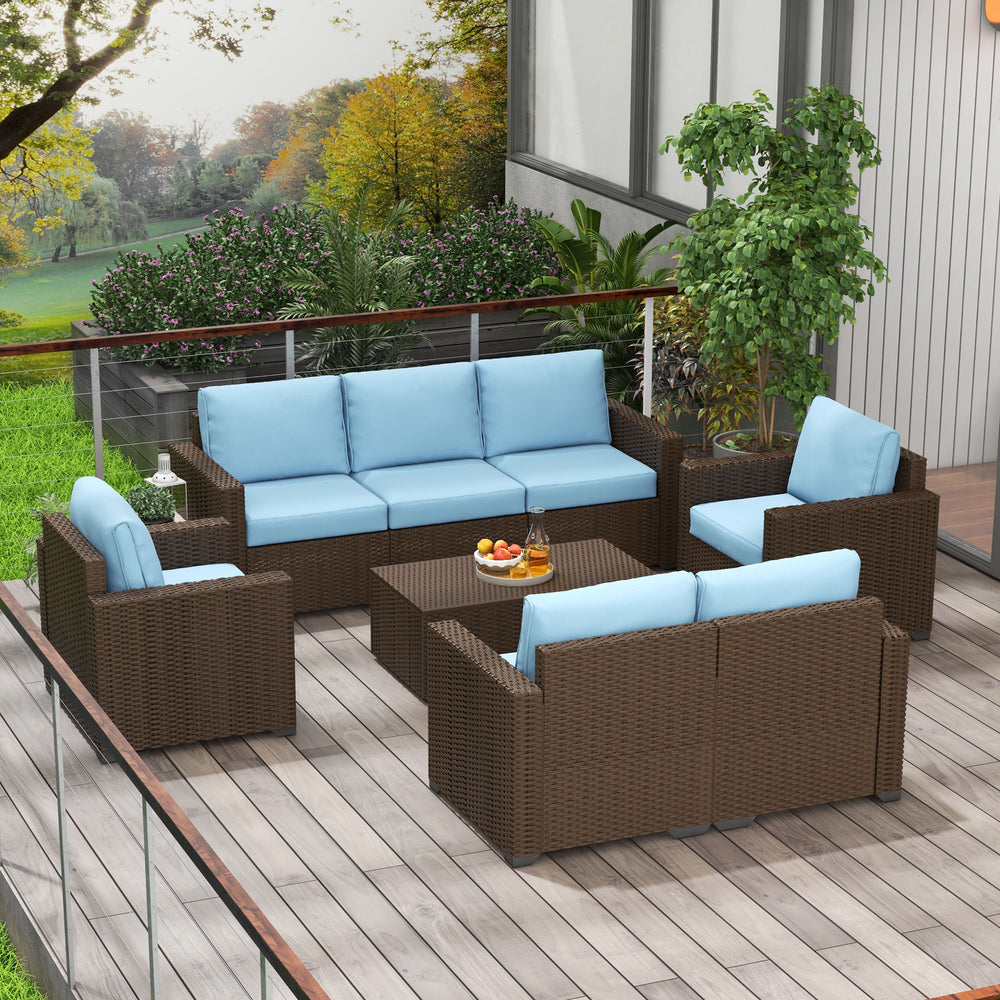 Juego de muebles de patio, cojines, sofá, loveseat, mesa de almacenamiento, azulEX-STOCK Canada