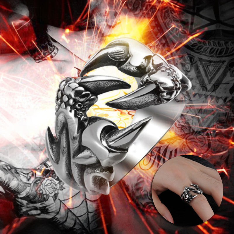 Men's Domineering Open Dragon Claw Ring Punk Chrome Jewelry Titanium Steel Dragon Claw Heart Party Rings For Men EX-STOCK
