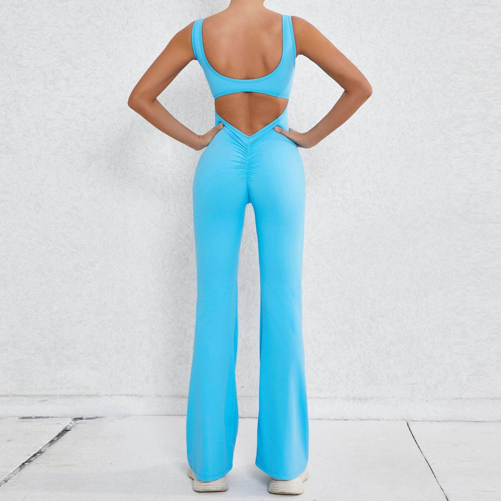 Hollow Back Workout Jumpsuit Sports Athleisure Yoga Wide Leg Jumpsuit - EX-STOCK Canada