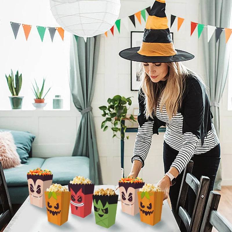 12 Pieces Halloween Popcorn Box Halloween Party Favor Snack Treat Boxes Candy Cookie Container Decorations Gifts For Popcorn Sales Halloween Party Favor Supplies - EX-STOCK Canada