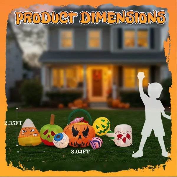 8FT Long Halloween Inflatables Pumpkins Eyeball Candy Outdoor Decorations, Blow Up Yard Decoration With Built-in LEDs Lighted For Lawn Garden Outside Indoor Decor - EX-STOCK Canada