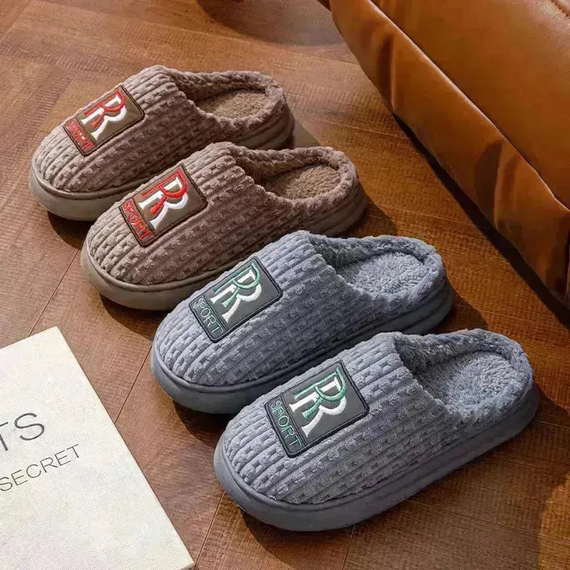 Lettre pour hommes pantoufles en peluche hivernales Chaussures de maison non glissée chaude plus taille pantoufle de plancher de chambre à coucher intérieure pour femmes