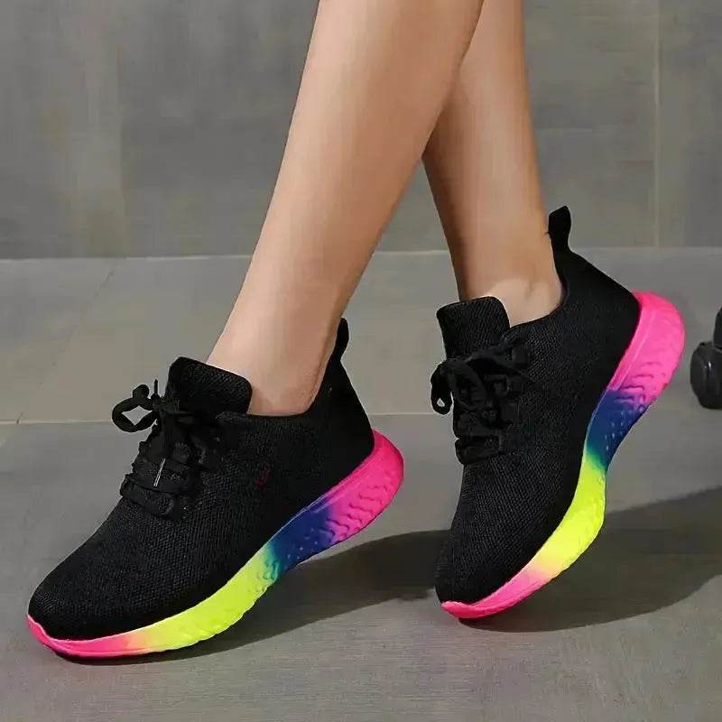 Rainbow sneaker - Lace-up Mesh Shoes With Rainbow Sole Design Fashion Walking Running Sports Shoes Sneakers For Women - EX-STOCK Canada