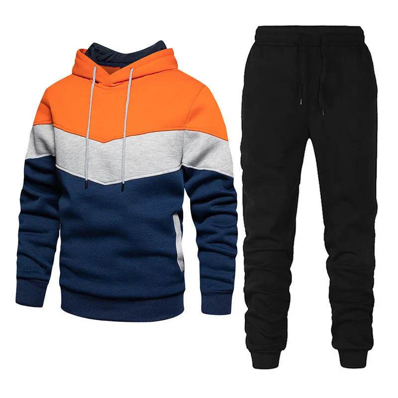2pcs Winter Fashion Stitching Suit Outdoors Sports Suit Men's Sweatsuit Hoodie Outfit set - EX-STOCK Canada