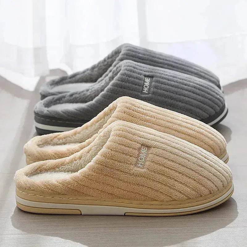 Solid Color Simple Cotton Slippers Winter Non-slip Home Warm Plush Slippers Household Indoor Couple Women's House Shoes - EX-STOCK Canada