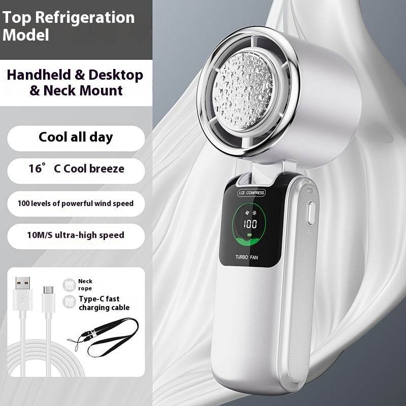 New Ice Pack High-Speed Handheld Eletirc Fan Speed Adjustable Folding Mini Fan Portable Outdoor Hanging Neck Small Fan - EX-STOCK Canada