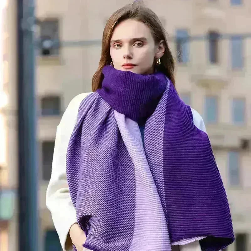 Gradient Mixed-color Scarf Winter Double-sided Wrinkled Imitation Cashmere Scarf Popular Versatile And Elegant Shawl For Women - EX-STOCK CANADA