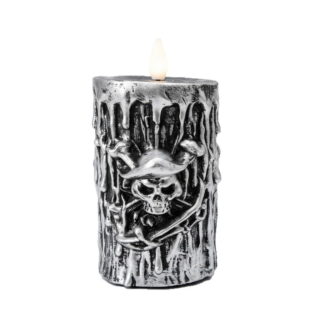 Antique silver resin Halloween skull electronic candle lamp – product view 5