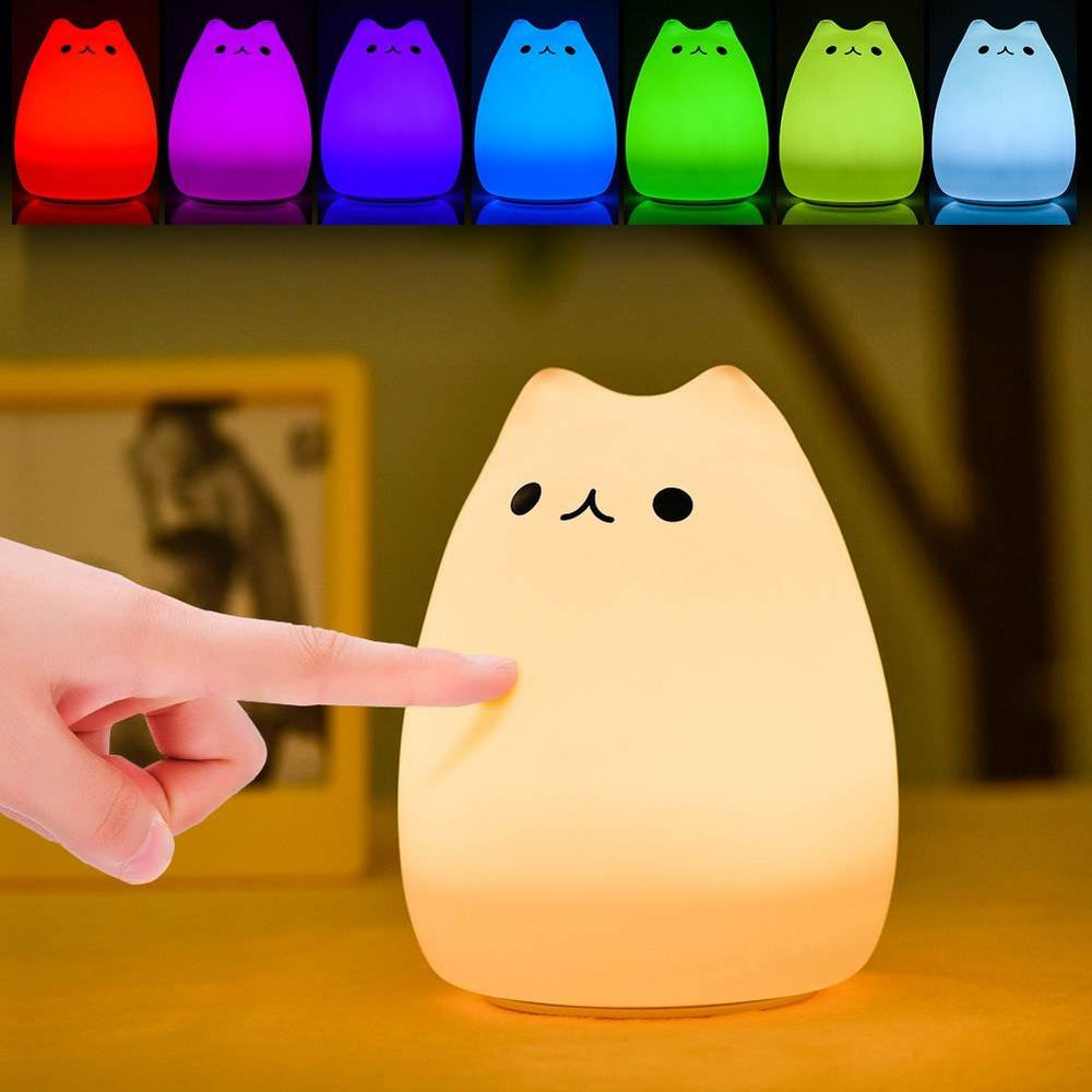 Children Night Light, EECOO Cute Cat Lamp Soft Silicone Sensitive Tap Control Decompression Toy - EX-STOCK Canada