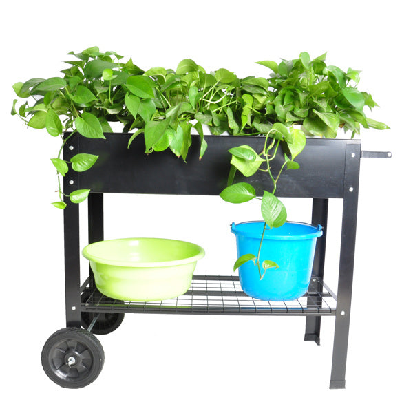 Mobile Metal Raised Garden Bed Cart With Legs, Elevated Tall Planter Box With Wheels For Outdoor Indoors House Patio Vegetables Tomato DIY Herb Grow -Black EX-STOCK