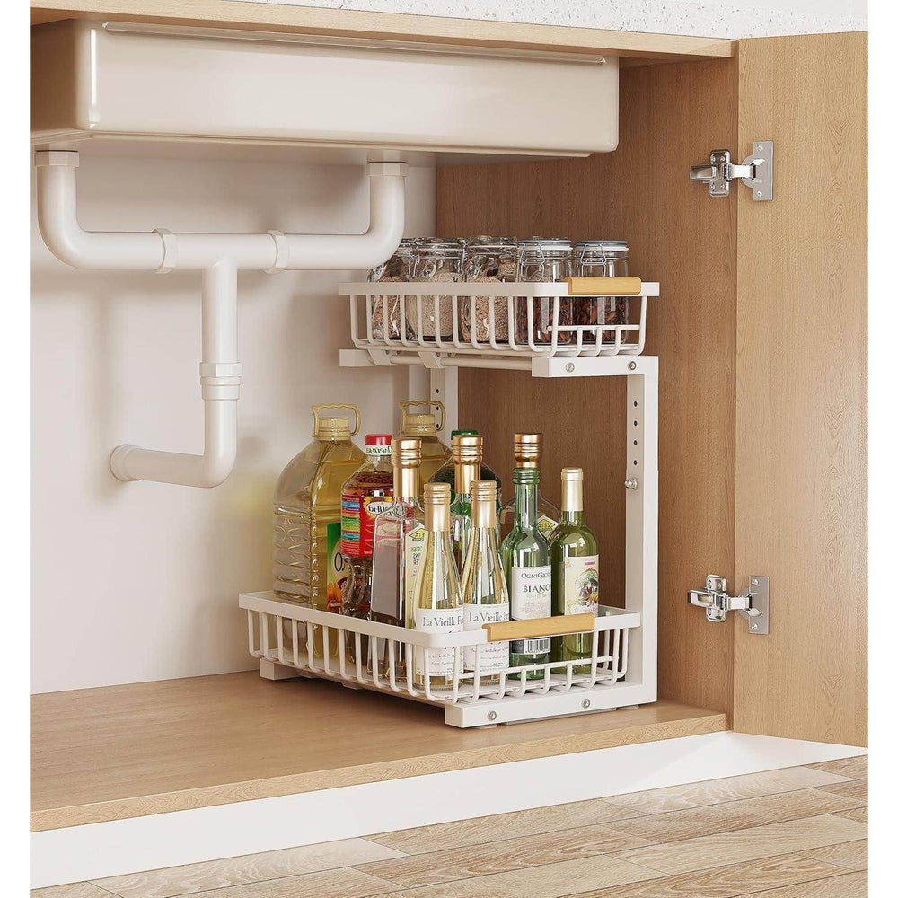 Metal Adjustable Height Two-Tier Drawer Kitchen Bathroom Under Sink Storage Rack - EX-STOCK Canada