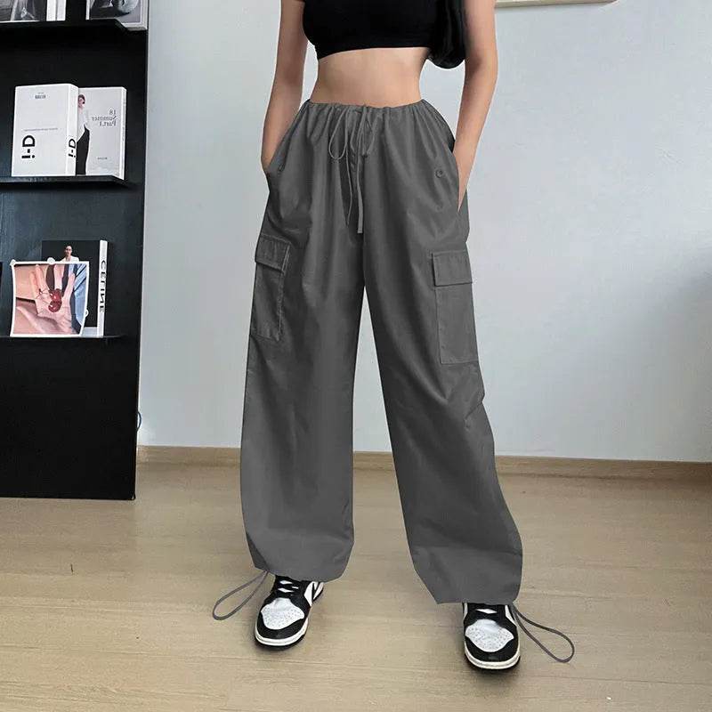 Women's Wide Leg Loose Plus Size Tether Straight Baggy Cargo Pants Women - EX-STOCK Canada