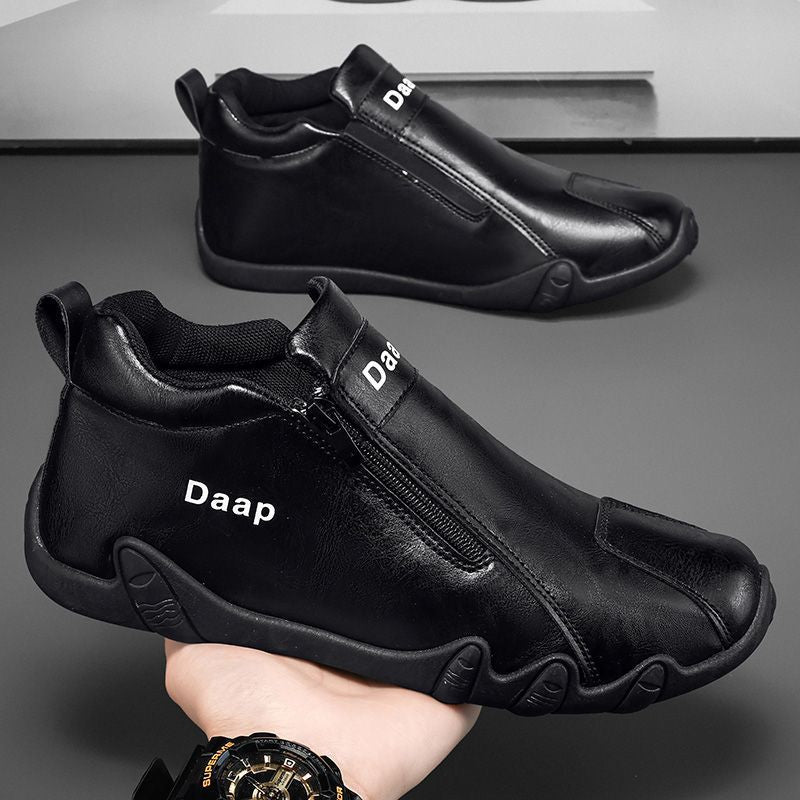 Men's Side-Zip Low-Top Casual Shoes | Black, White & Khaki | 39–44