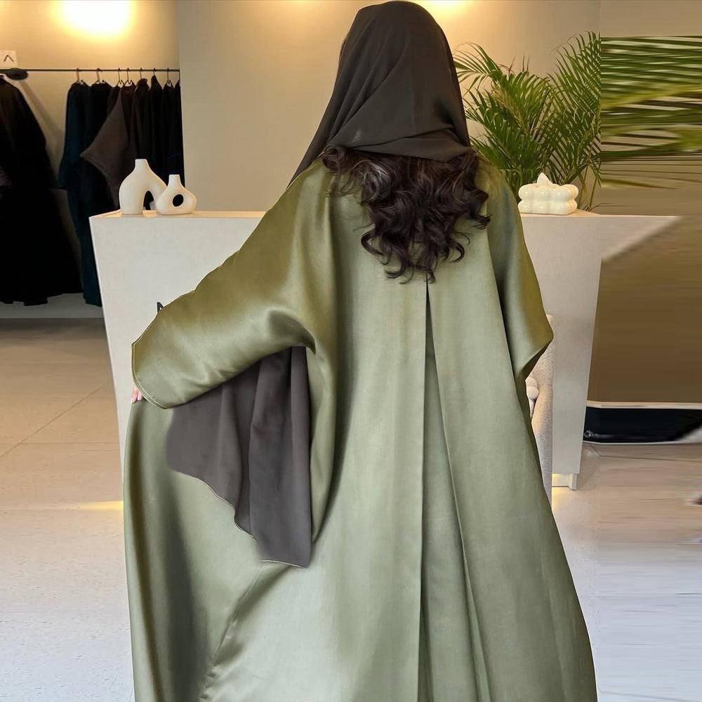 Muslimische Robe Naher Osten Locker Einfarbig Satin Cardigan Oberbekleidung - EX-STOCK Canada