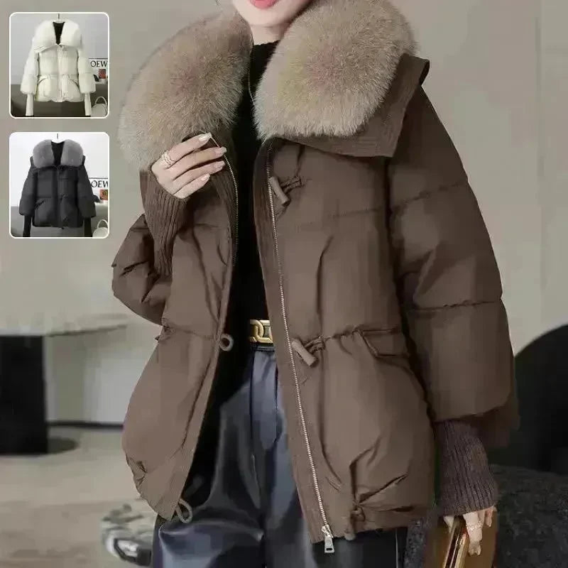 Women Cotton-padded Down Jacket Fur Collar Thick Puffer Winter Coat - EX-STOCK CANADA
