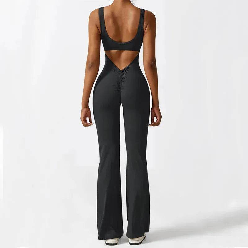 Women Sleeveless Flare Long Pant Yoga Fitness Jumpsuits - EX-STOCK Canada