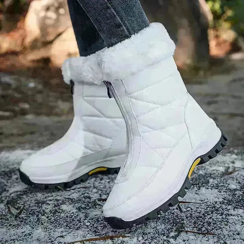 Winter Waterproof Snow Boots Women's Mid-calf Front Zipper