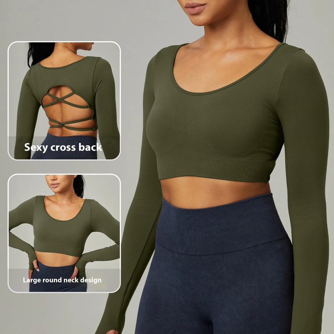 Quick Drying Clothes Outdoor Long Sleeve Cross Beauty Back Workout Clothes Sports Top - EX-STOCK CANADA