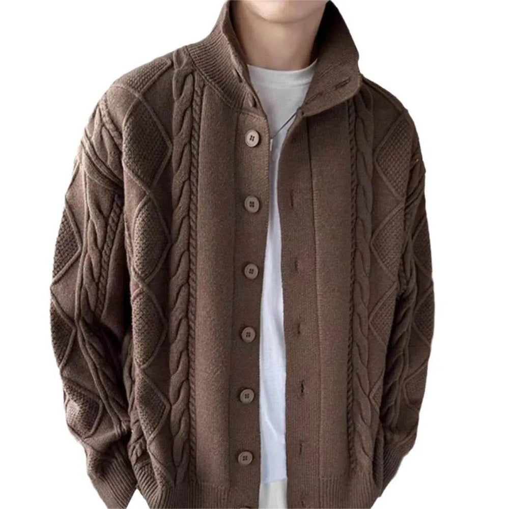 Solid Color Prismatic Plaid Sweater Coat Loose All-match Retro Lapels Long Sleeve Knitted Cardigan - EX-STOCK Canada