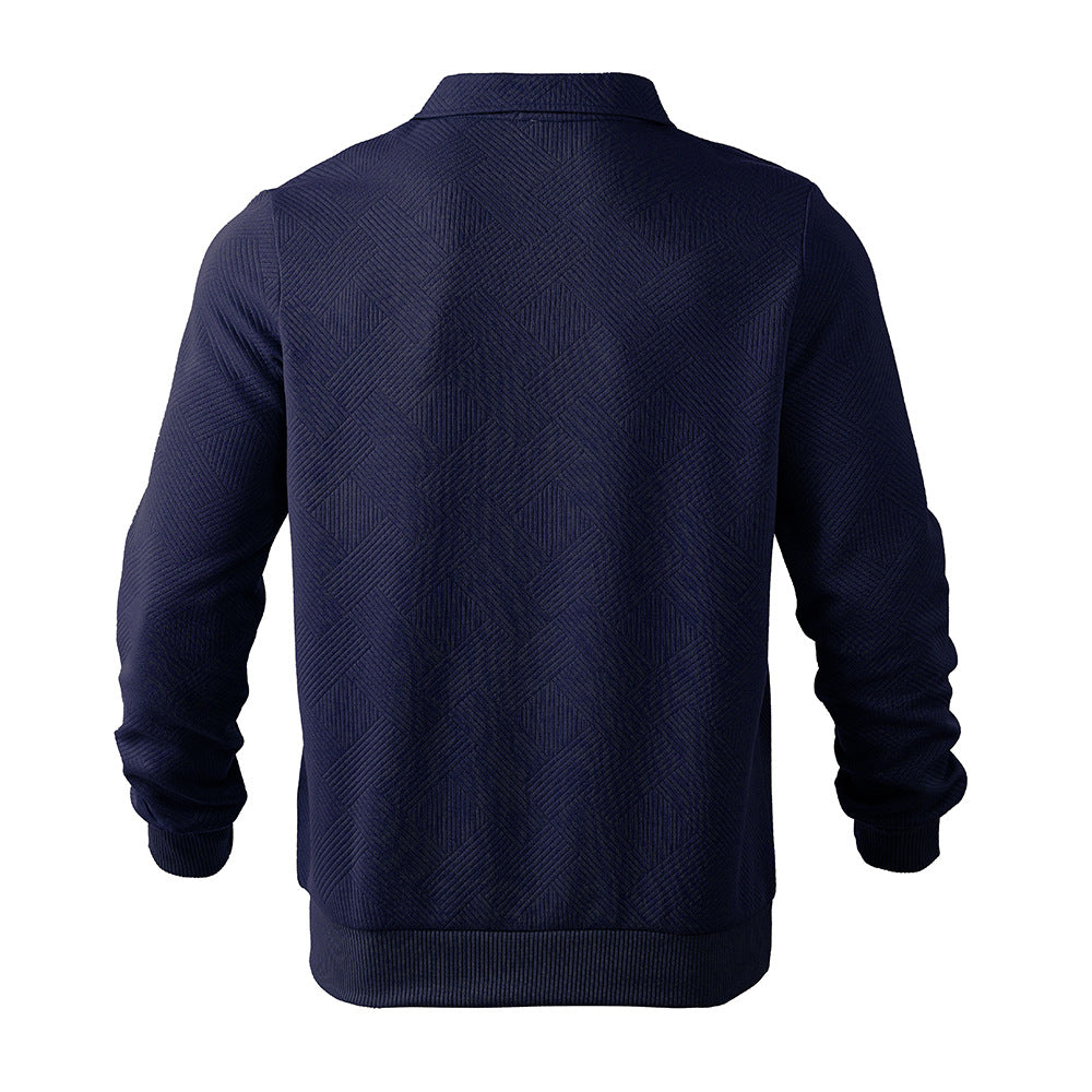Lapel Jacquard Half-zipper Sweatshirt Fashion Solid Color Long-sleeved Tops For Men Clothing EX-STOCK Canada
