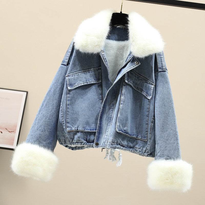 Furry Collar Denim Pie Overcoming Loose Plus Fleece Jacket Women EX-STOCK Canada