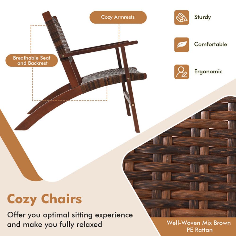 Conjunto de Muebles de Patio de Madera con Ratán de 3 Piezas para ExterioresEX-STOCK Canada