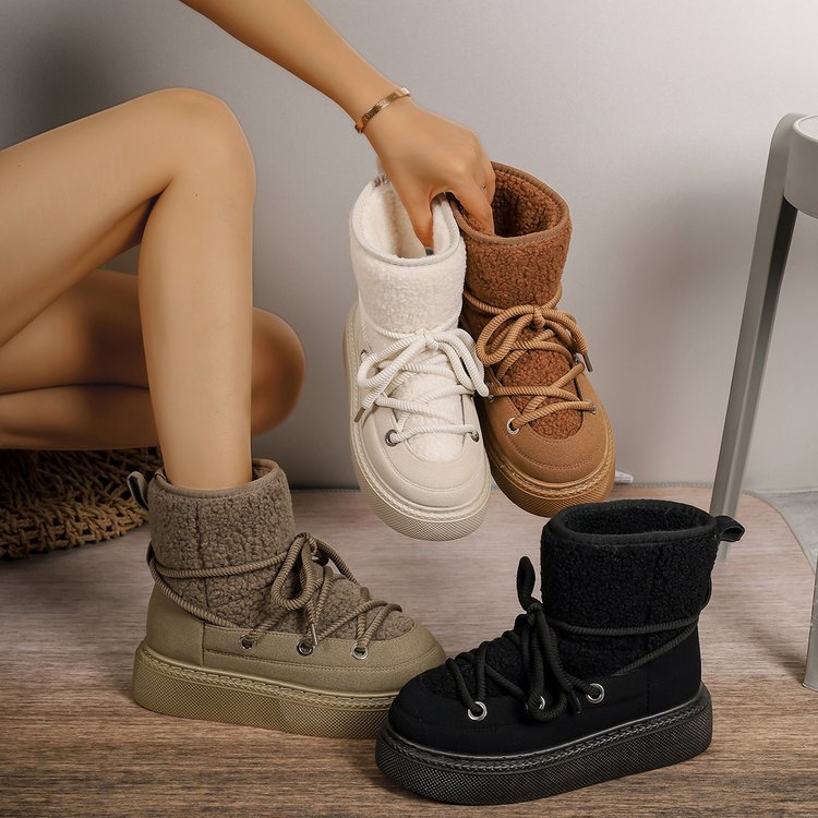 Plus Size Platform Cross Strap Snow Boots EX-STOCK