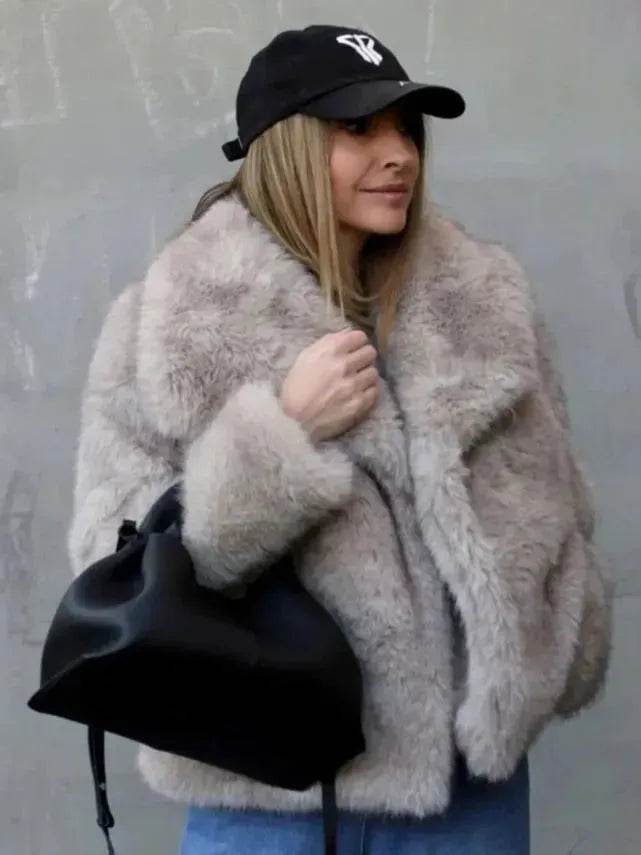 Winter Plush Open front Coat Thick lapel Outwear Faux Fur Coat women - EX-STOCK Canada