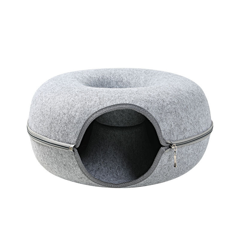Four Seasons Available Cat Nest Round Woolen Felt Pet Dual-use Cat Nest Tunnel Interactive Training Toy Grey Felt Cat Nest EX-STOCK Canada