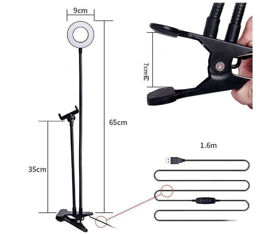 Live Streaming Light - LED Selfie Ring Light for Live Adjustable Makeup Light-8cm Stand - EX-STOCK Canada