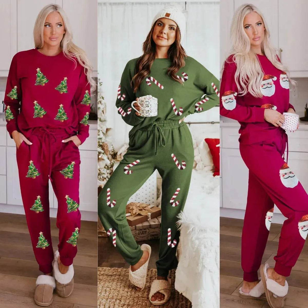 Women's Christmas sweatsuit Sequins Long Sleeve Pants Two-piece Set Fashion Casual Set - EX-STOCK Canada