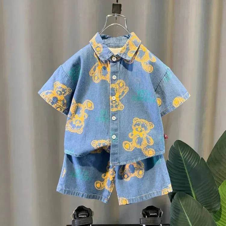 Denim Short Sleeve Shirt Outfit Trendy Handsome Clothes Boys Denim two piece for boys - EX-STOCK Canada