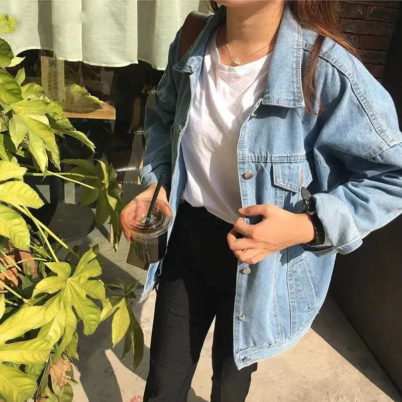 Studente unisex casual sciolte bf in stile blu giacca denim donna