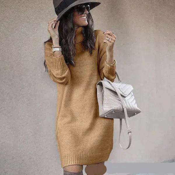 Autumn Winter Woolen Knitted Short Turtleneck Sweater Dress - EX-STOCK Canada