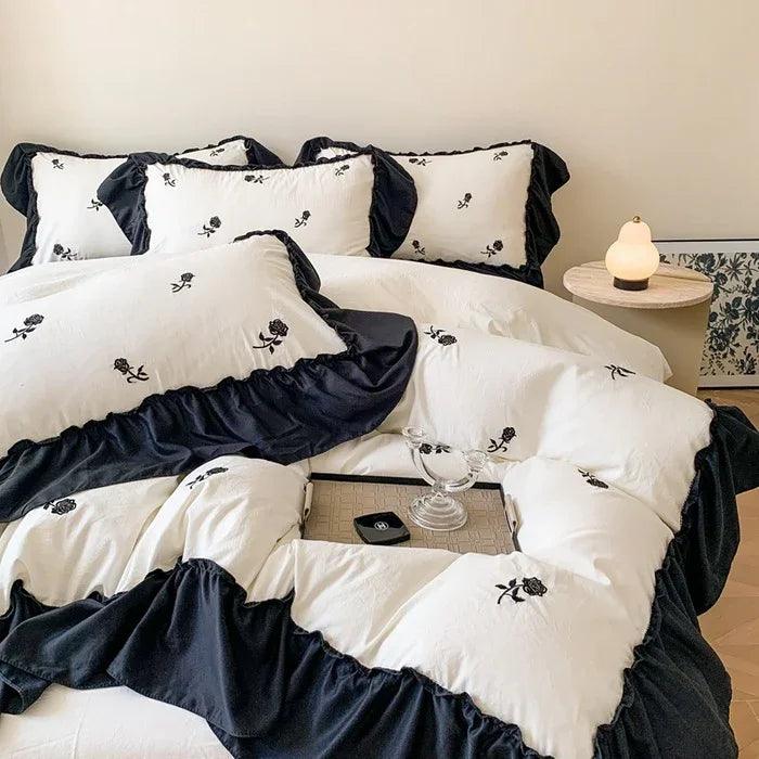 Embroidered Wide Edge Floral Duvet Cover Fitted Sheet EX-STOCK Canada