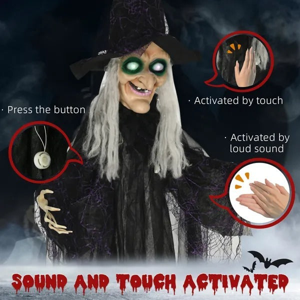 6' Life Size Black Witch Outdoor Halloween Decoration, Halloween Prop W Light Up Eyes EX-STOCK Canada