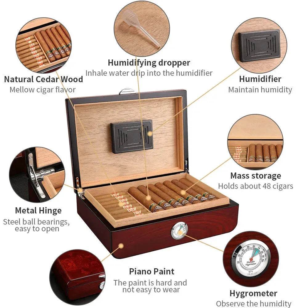 Cigar Humidor Moisturizing Cigar Box Cedar Wood Large Capacity - EX-STOCK Canada
