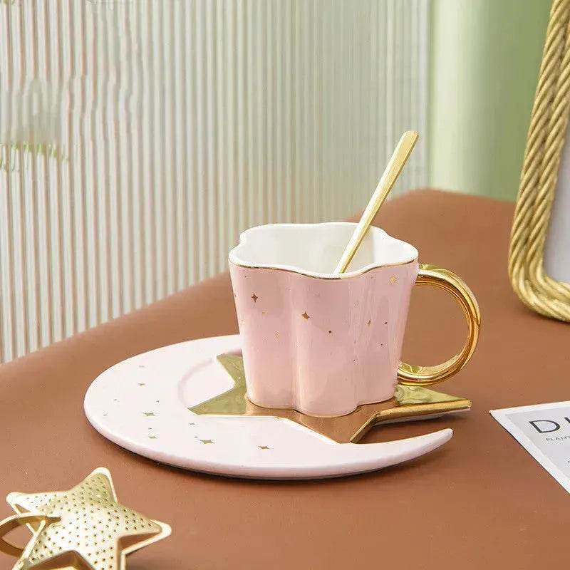 4pc set Creative Porcelain Ceramic Coffee Cup With Star And Moon Saucer - EX-STOCK Canada