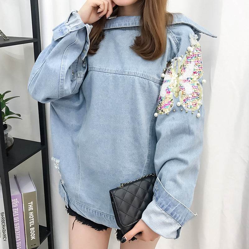 All-match Korean Style Loose Embroidered Denim Jacket Women EX-STOCK Canada